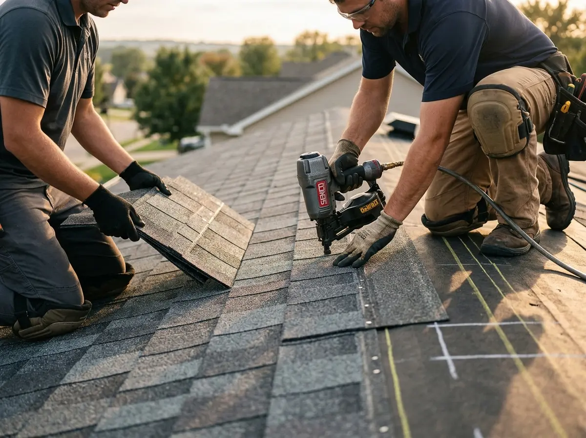 Professional roofer working on a residential roof in Sun City Center